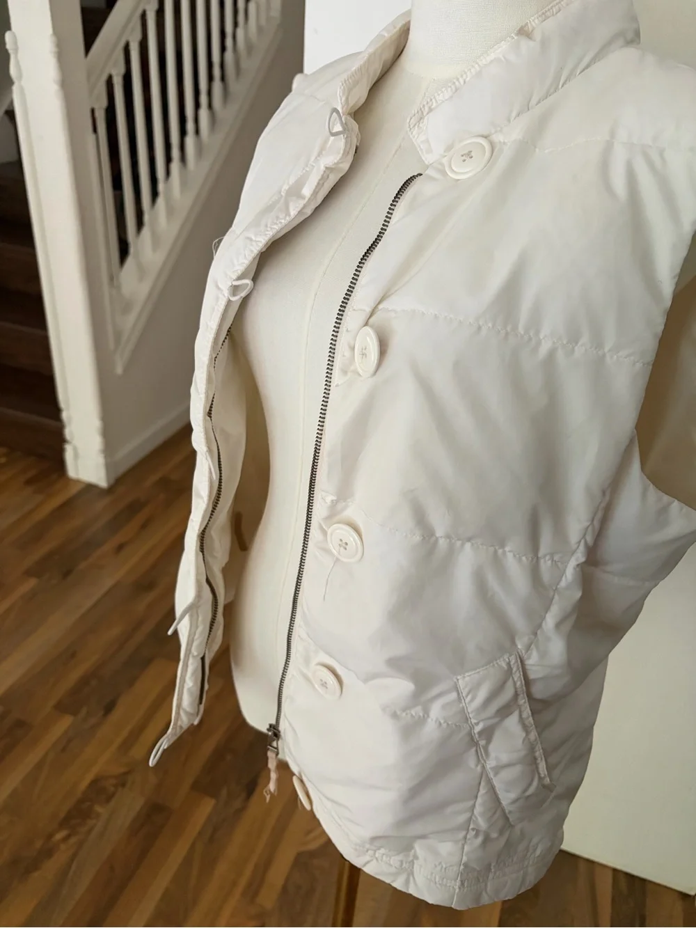 Y2K J. Crew Off-White Quilted Button-Front Puffer Vest, Large, EUC
